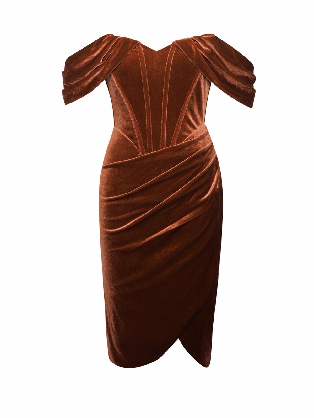 Miss Circle Omaria Burnt Orange Velvet Corset Off Shoulder Dress - Small - Picture 7 of 8